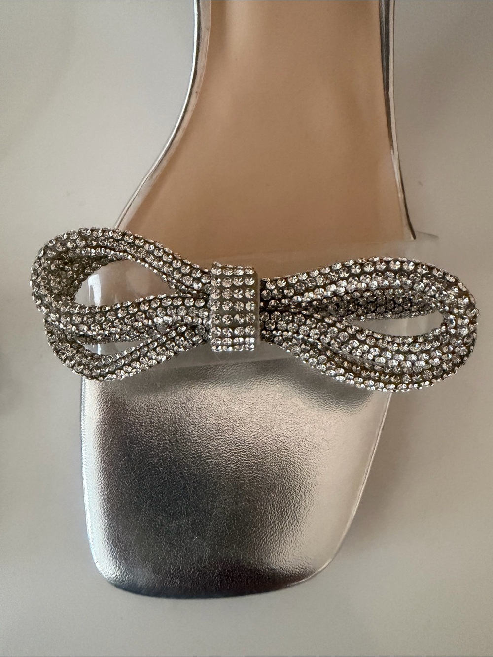 Dream Paris bling embellished open toe silver heels